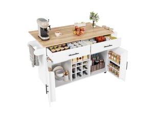 Îlot de cuisine mobile à plateau rabattable - desserte 2 portes 2 tiroirs 120x45x84 cm blanc