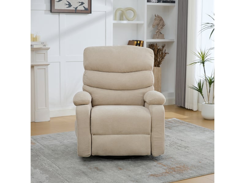  Fauteuil relax pivotant 360° kaki clair, massage, chauffage et repose-pieds réglable  - Conforama B