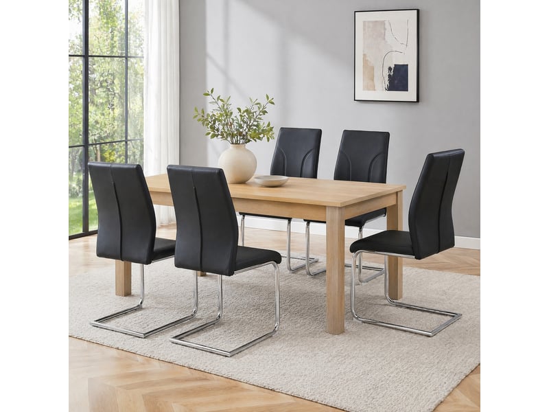  Lot de 2 chaises de salle à manger,40,6x40x95 cm,pu et métal argenté,noir  - Conforama B