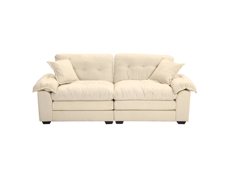 Canapé droit 2 places à assise profonde avec coussins amovibles - mousse mémoire, chenille beige 214 × 89 × 93 cm - Conforama A