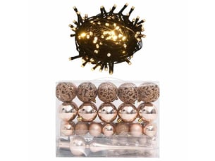 Set de boules de noël avec pic et 150 led 60 pcs doré rose