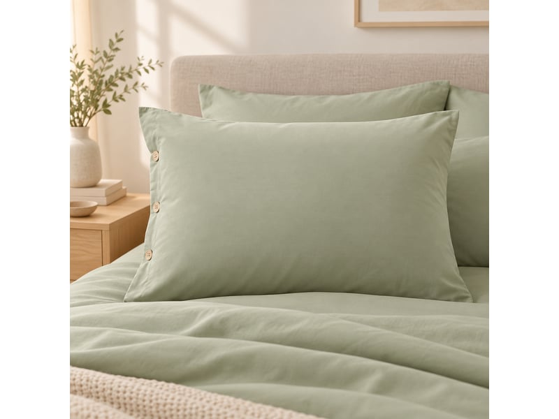  Taie d’oreiller volant plat 50 x 70 cm 100% coton percale unie perrine sauge 15243 - Conforama A
