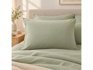 Taie d'oreiller volant plat 50 x 70 cm 100% coton percale unie perrine sauge