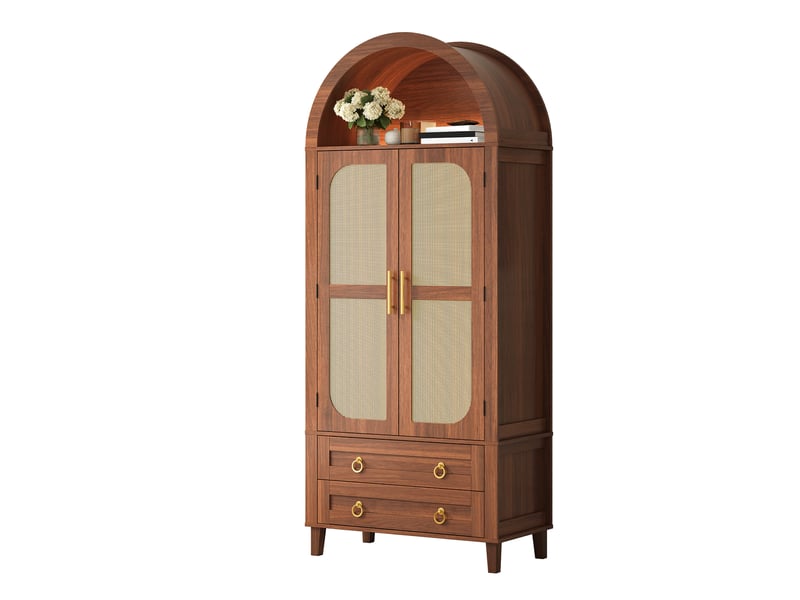 Buffet 76x40x179,5 cm à led avec 2 portes et 2 tiroirs coloris noyer - Conforama A