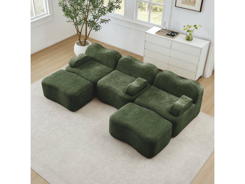 Canapé panoramique en u modulaire avec assise profonde et velours vert - Conforama D