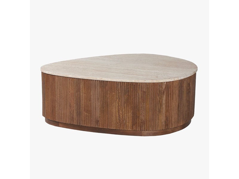  Table basse en travertin et bois de manguier 100 cm  - Conforama A
