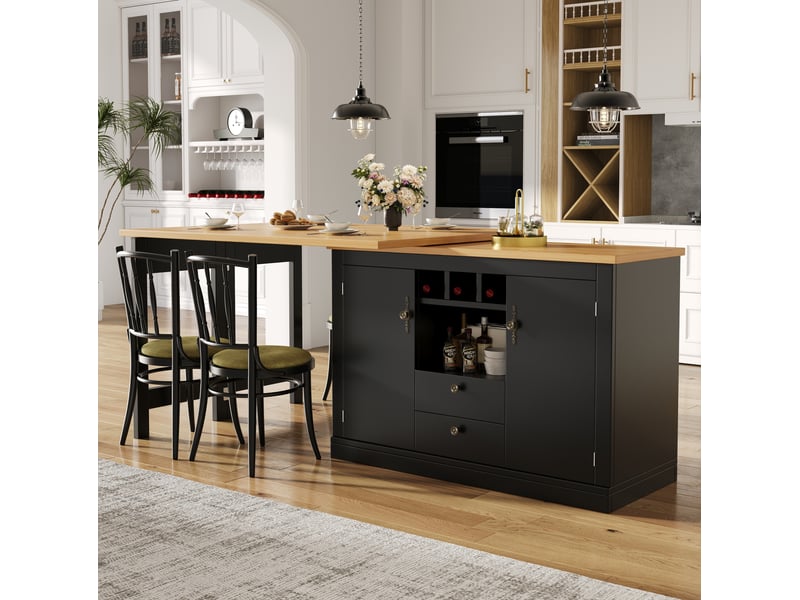  Table bar extensible 120 à 180 cm avec rangement pivotant 360°, noir et naturel  - Conforama B