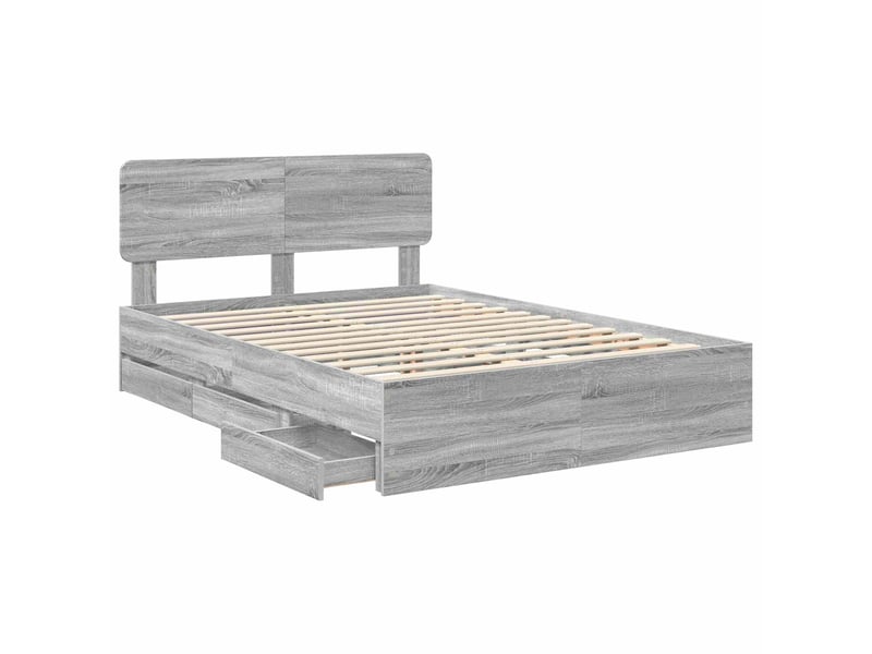  Lit double- lit adulte -  cadre de lit gris sonoma 150 x 200 cm bois d’ingénierie  - Conforama D
