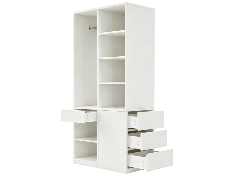  Armoire de rangement 70 x 50 x 170 cm – blanche – penderie, étagères ouvertes et 4 tiroirs pratiques  - Conforama A