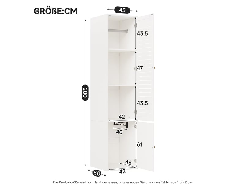  Armoire modenvie 1 porte à persiennes 45 x 50 x 200 cm avec penderie et 3 compartiments blanc  - Conforama C