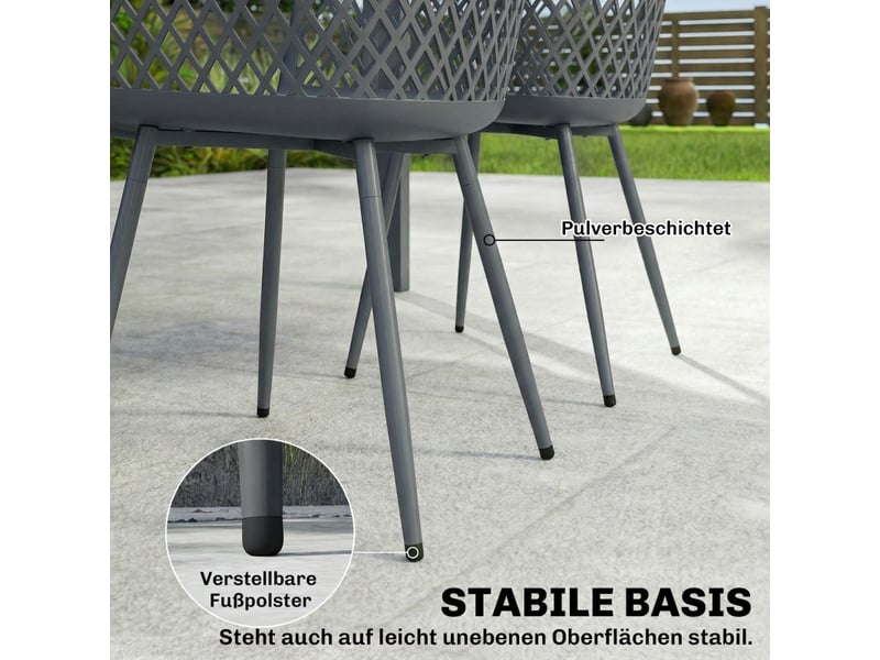  Lot de 4 chaises de jardin,56x51x84 cm,avec accoudoirs,plastique et métal,gris foncé  - Conforama E