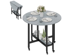 Table de salle à manger pliante à roulettes avec étagère ouverte, idéale pour les petits espaces, gris ciment