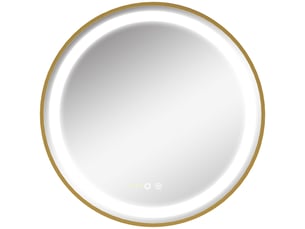 Miroir de salle de bain avec éclairage led tactile, fonction mémoire, luminosité et couleur réglables, et horloge, ø60 x 4 cm, doré