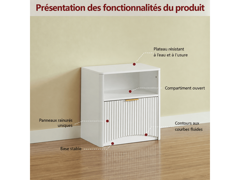  Chevet - avec rangement - avec tiroirs - gain de place - fonctionnement silencieux - panneaux de particules - blanc - pour chambre 58x38x60cm - Conforama D