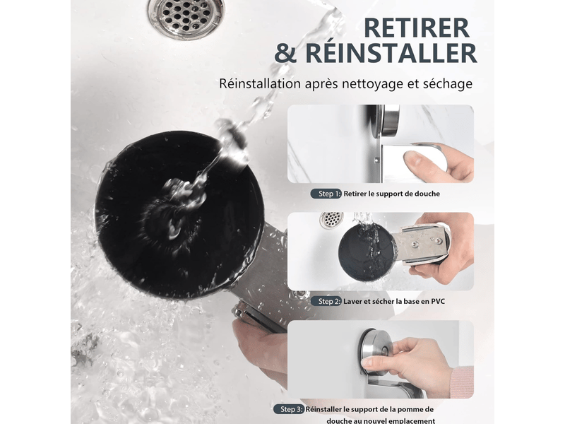Support de pomme de douche – support de pomme de douche à ventouse en acier inoxydable, 4 angles réglables - Conforama D