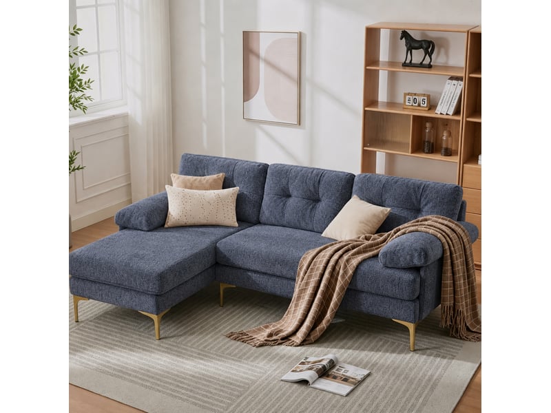  Canapé d'angle 3 places 187,5x130x79 cm méridienne réversible bois bleu  - Conforama B