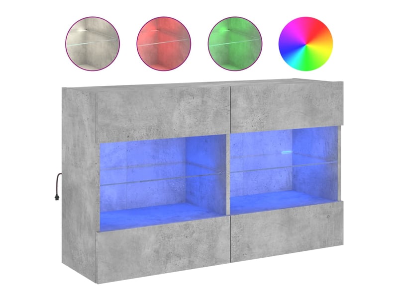  Meuble tv - banc tv - meuble de rangement mural avec lumières led gris béton 98,5x30x60,5 cm  - Conforama A