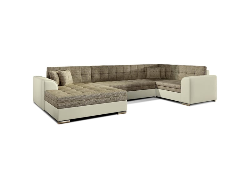  Canapé panoramique convertible caldero 5 places beige et crème – angle gauche  - Conforama A