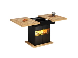 Table à manger extensible 110-140x80 cm noire effet bois avec rangement led