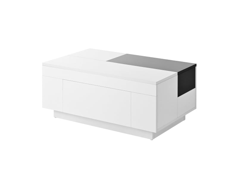  Table basse blanche et noire, table laquée brillante avec éclairage led et espace de rangement dissimulé  - Conforama E