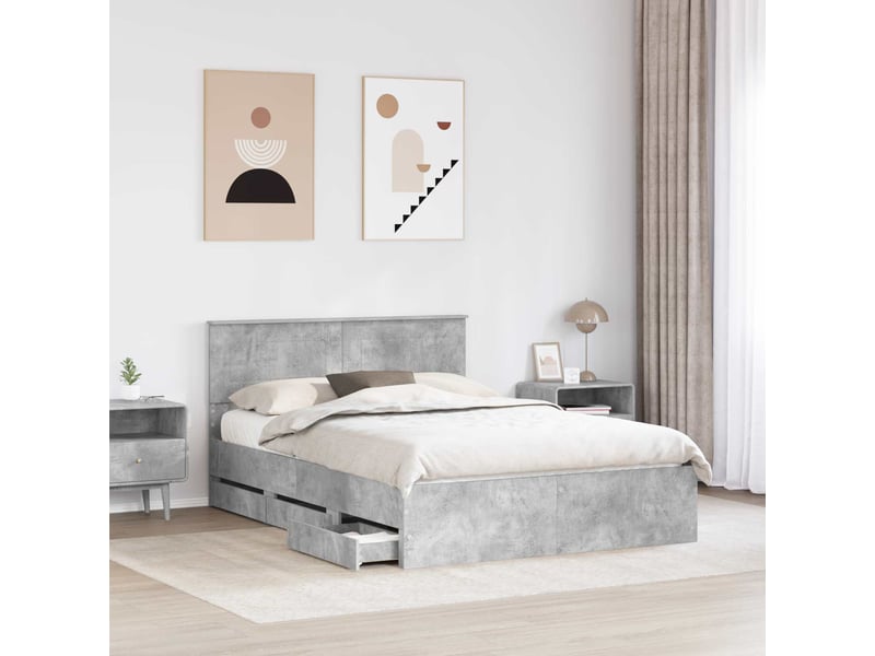  Lit double- lit adulte -  cadre de lit gris béton 140 x 200 cm bois ingénierie  - Conforama B