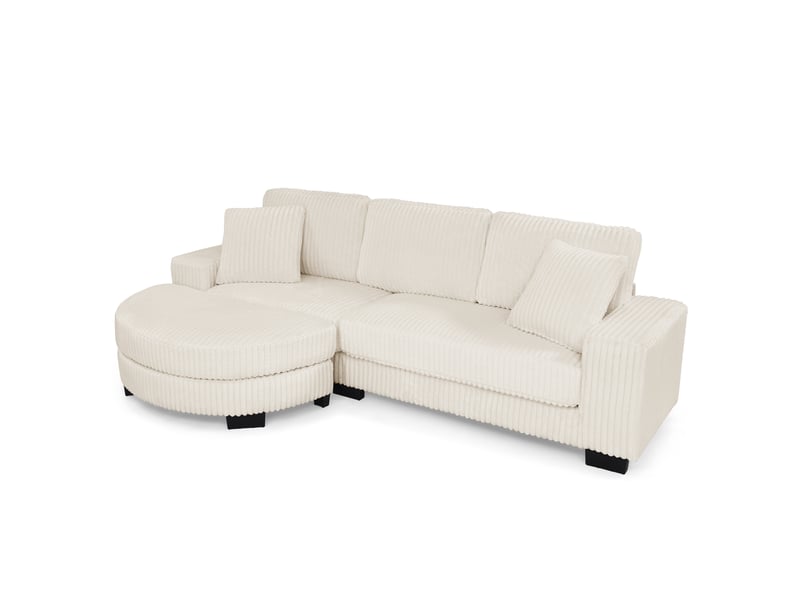  Canapé d'angle réversible modulaire avec hocker ovale interchangeable et 2 coussins, en velours côtelé beige  - Conforama A