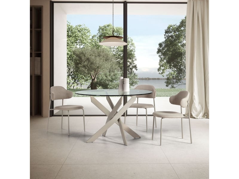  Table ronde ø120cm pieds métal crème et plateau en verre - ritha RITHA - Conforama B