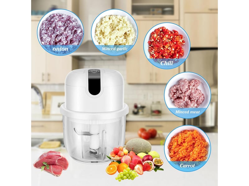  Hachoir de cuisine électrique mini coupe-oignons avec port usb hachoir à oignons 250 ml batterie rechargeable avec lame en acier inoxydable pour hache  - Conforama E