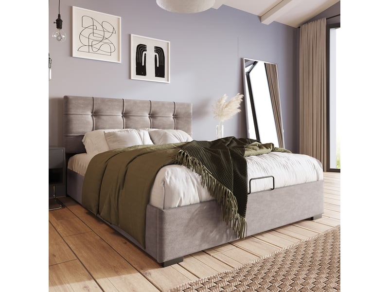  Lit capitonné en velours gris clair 90 x 200 cm  - Conforama E
