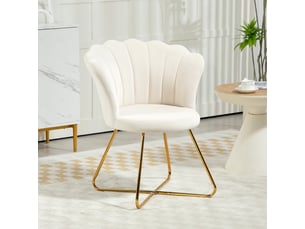 Fauteuil coquillage en velours avec pieds en acier crème 69x64x80 cm