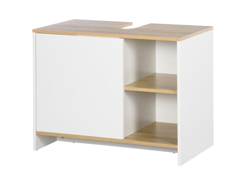  Meuble sous lavabo blanc et bois avec porte et 2 niches, 77 x 45 x 60 cm  - Conforama B