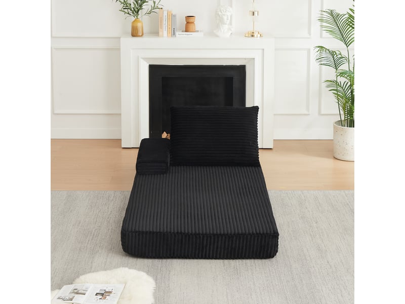  Canapé modulable convertible 211 cm en velours côtelé, dossiers triangulaires, accoudoirs amovibles, coussins d’assise allongés - noir  - Conforama C