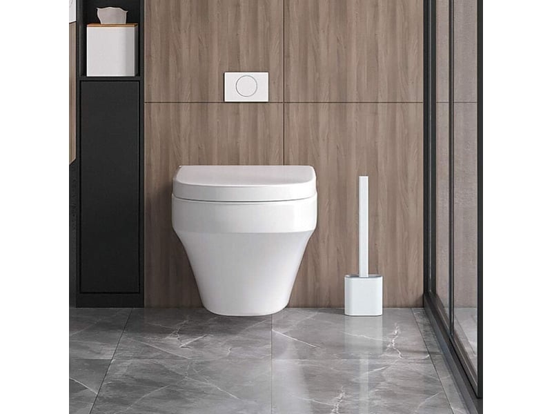  Balayette wc silicone anti-goutte : support aéré, séchage rapide &amp; zéro odeur. Fixation murale ou sol, blanc.  - Conforama B