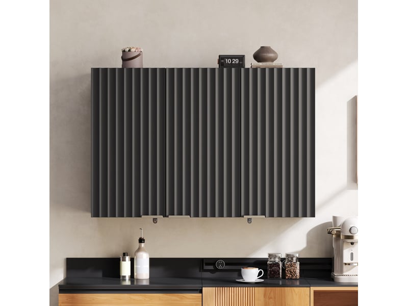  Meuble haut de cuisine mural 3 portes en mdf noir, 90x29x60 cm  - Conforama D