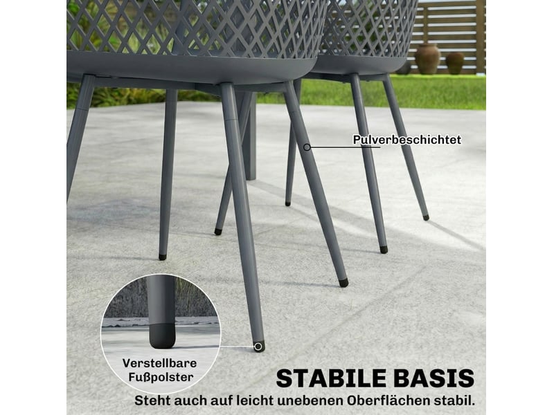  Lot de 4 chaises de jardin gris foncé en plastique avec pieds en métal, résistantes aux uv, avec accoudoirs  - Conforama E