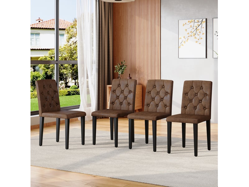  Lot de 4 chaises de salle à manger marron et noir, aspect velours  - Conforama D