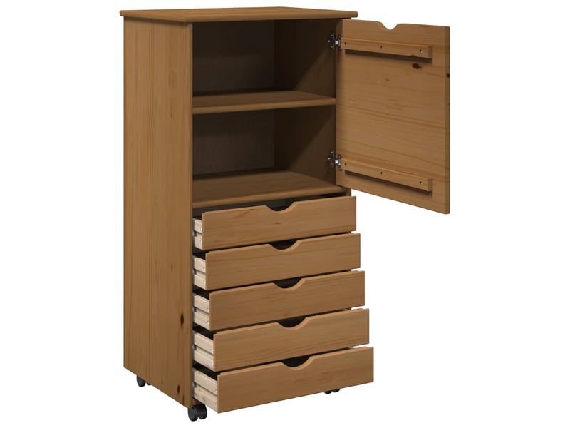  Caisson roulant de bureau 53 x 39 x 103 cm bois de pin massif marron miel  - Conforama D
