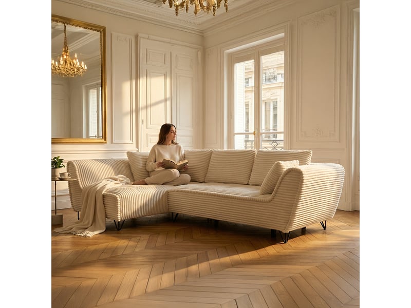 Canapé taormina - velours côt. Beige - angle g - convert. - 4 pl 3CA59.AM.4AC.G.02 - Conforama B