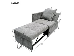 Canapé convertible 3 en 1 en lin gris avec dossier à 5 positions, utilisez-le comme sofa, chaise longue ou lit d'appoint