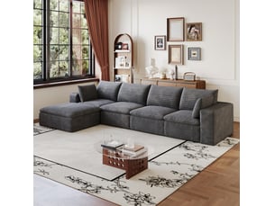 Canapé modulable 5 places 340 cm en velours côtelé gris foncé avec assises déhoussables,sans montage