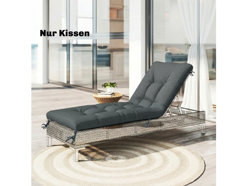  Coussin de chaise longue 198x65x13 cm avec sangles gris foncé  - Conforama B