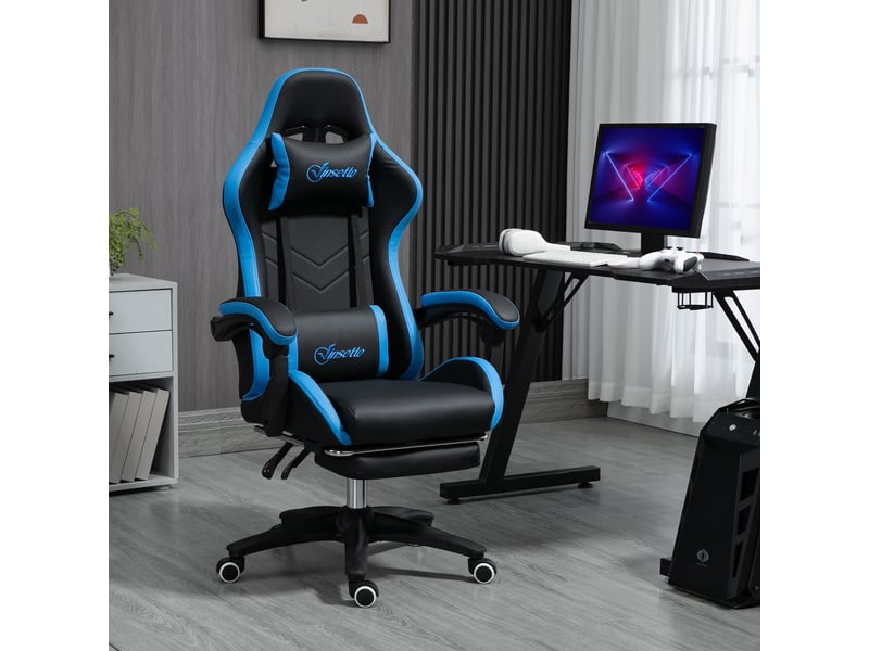  Chaise de jeu avec hauteur réglable et dossier inclinable, 65 x 65 x 121-129 cm, bleue et noire  - Conforama C
