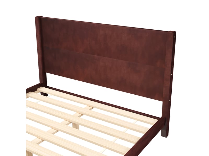 Lit plateforme 160x200 avec tête de lit et sommier en bois massif marron - Conforama W
