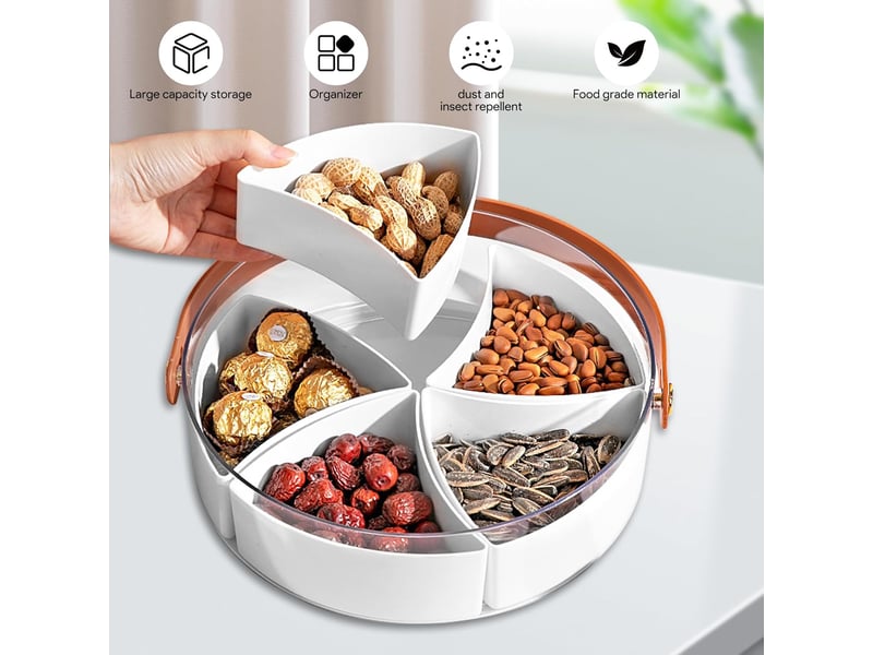  Boîte à goûter avec compartments, assiette à collation portable, ronde, diamètre 26 cm, avec couvercle hermétique et poignée, pour fruits, noix OGS005634LL - Conforama D