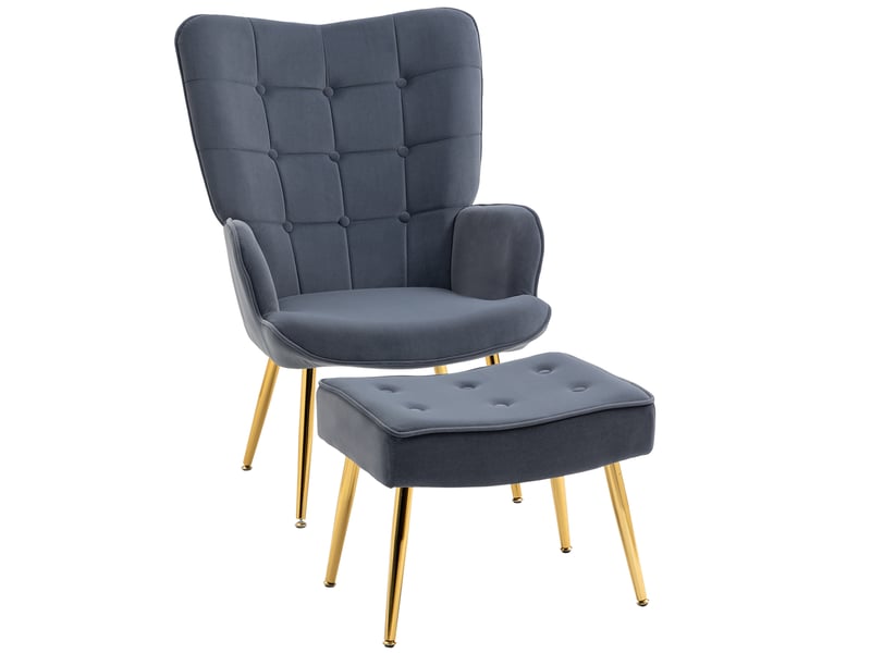  Fauteuil de salon, fauteuil avec repose pied, velours (100% polyester), 77x71x99cm, gris foncé  - Conforama B