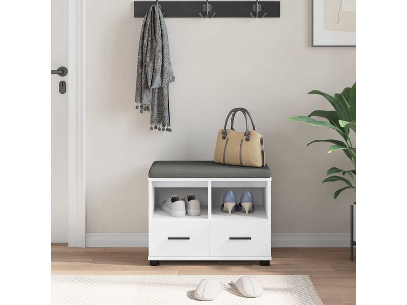  Banc d'entrée blanc 60x38x46 cm bois ingénierie et tissu shl6258  - Conforama D