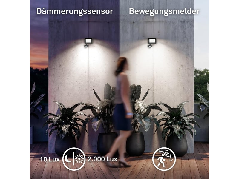  Projecteur led extérieur avec détecteur de mouvement, lumière blanc neutre, 20w 1800lm  - Conforama E