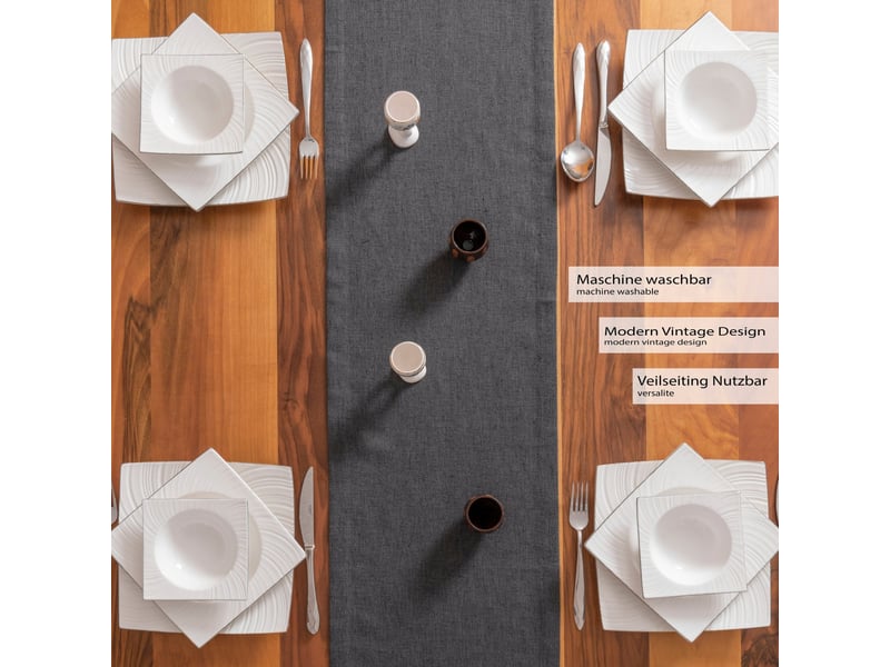  Chemin de table élégant - 40x160 cm - effet lin déperlant et imperméable - gris foncé  - Conforama D