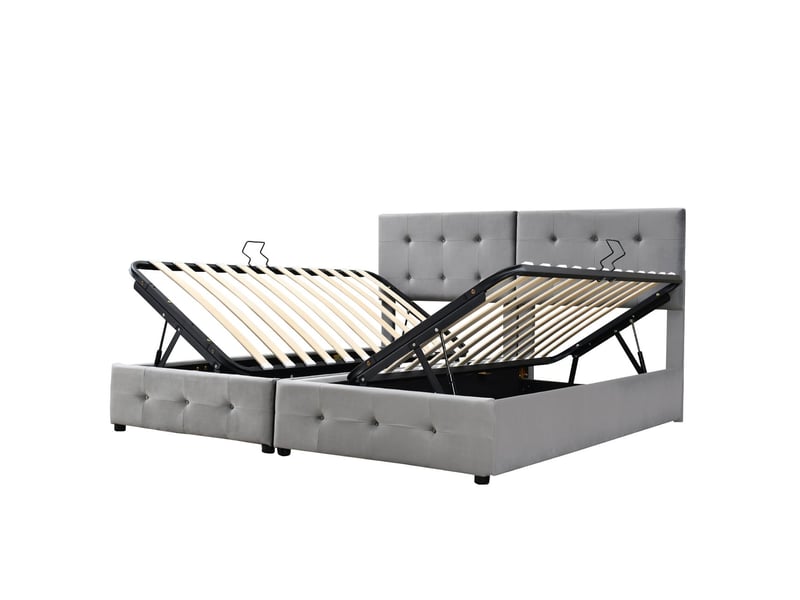  Lit coffre 180x200 cm en velours gris avec grand espace rangement - lit rembourré - sommier hydraulique robuste et moderne  - Conforama A
