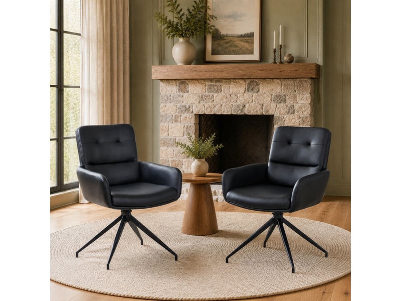  Lot de 2 chaises de salle à manger pivotantes à 360 degrés  - pieds en métal, revêtement pu - noir  - Conforama C